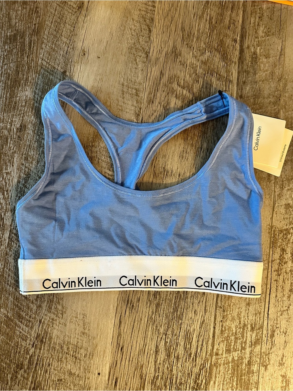 Calvin Klein Periwinkle Racerback Bralette with White Logo Band